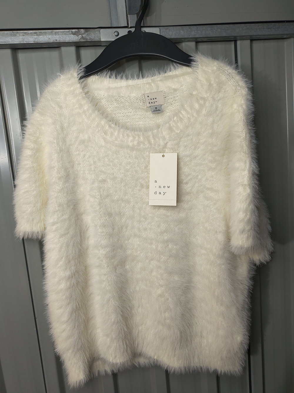 A New Day Fuzzy Short-Sleeve Crewneck Sweater